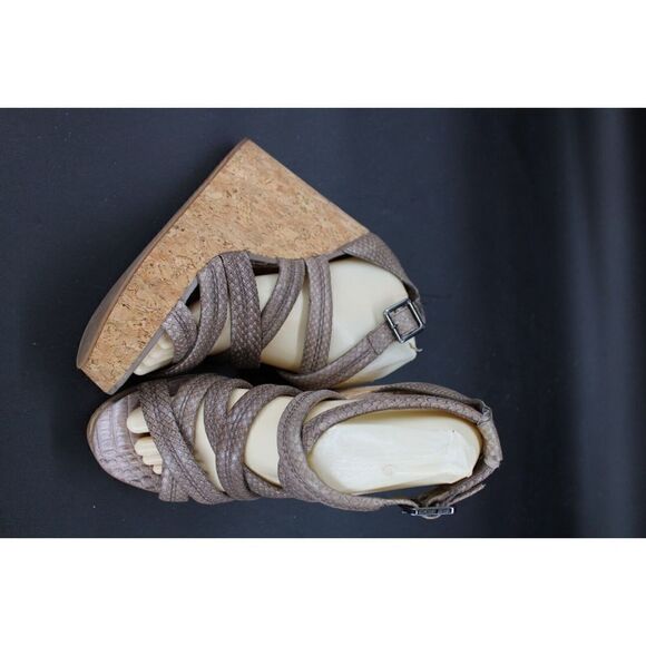 TORY BURCH Jeanine OPEN TOE STRAPPY SANDALS PLATFORM CORK SNAKE SIZE 9 - Picture 9 of 13